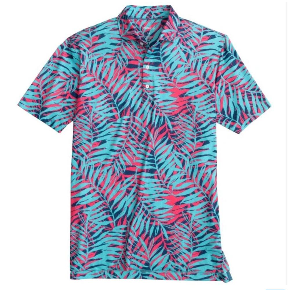 johnnie-o perner printed golf polo colorful tropical pink blue mens size large
